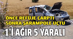 Refüje çarpan otomobil takla atıp şarampole düştü; 1’i ağır 4 yaralı