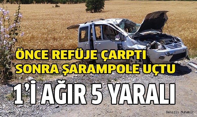 Refüje çarpan otomobil takla atıp şarampole düştü; 1’i ağır 4 yaralı