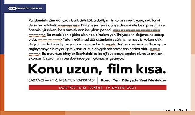 SABANCI VAKFI ALTINCI KISA FİLM YARIŞMASI’NA BAŞVURULAR BAŞLADI