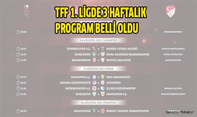TFF 1. Ligde 3 haftalık program belli oldu