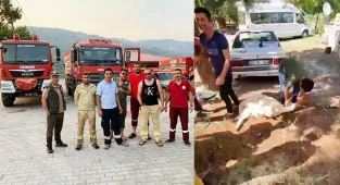 Antalya'dan dönen orman ekibini kurban keserek karşıladılar