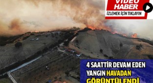 Denizli'de 4 saattir devam eden yangın havadan görüntülendi