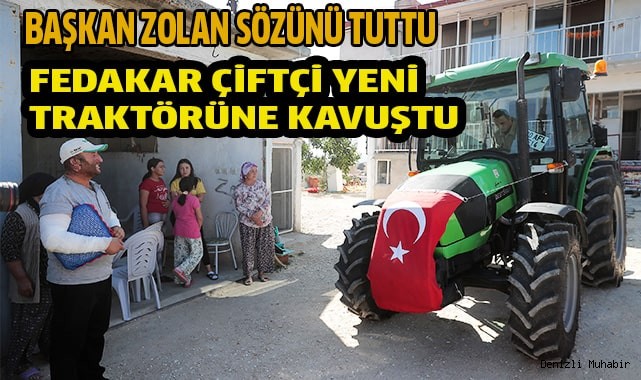 Fedakar çiftçi yeni traktörüne Büyükşehir ile kavuştu