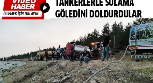Tavas'ta köylüler, tankerlerle  sulama göletini doldurdu