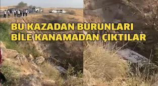 Uçuruma düşen araçtaki 3 kişi burunları bile kanamadan kurtuldu