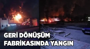 Geri dönüşüm fabrikasını saran alevler geceyi aydınlattı