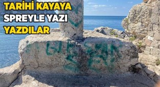 Tarihi Direkli Kaya’ya spreyle yazılar yazıldı