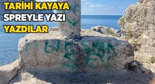 Tarihi Direkli Kaya’ya spreyle yazılar yazıldı
