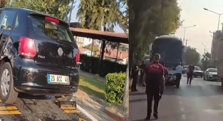 Yolcu otobüsü otomobil ile çarpıştı