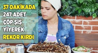 37 dakikada 247 adet çöp şiş yiyerek rekor kırdı