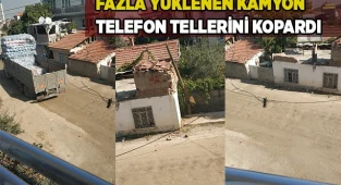 Fazla yüklenen kamyon telefon tellerine çarptı