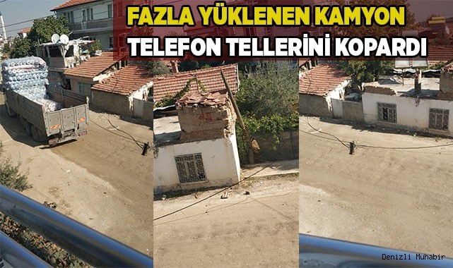 Fazla yüklenen kamyon telefon tellerine çarptı