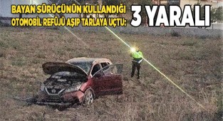Otomobil refüjü aşıp tarlaya uçtu: 3 yaralı