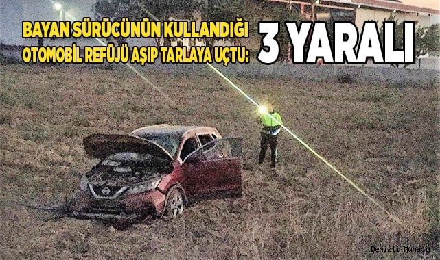 Otomobil refüjü aşıp tarlaya uçtu: 3 yaralı