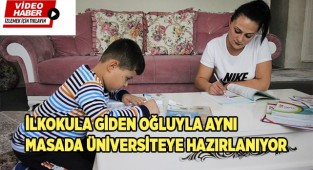 İlkokula giden oğluyla  üniversiteye hazırlanıyor