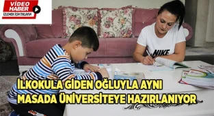 İlkokula giden oğluyla  üniversiteye hazırlanıyor