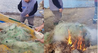 Kaçak avcıların ağları yakılarak imha edildi