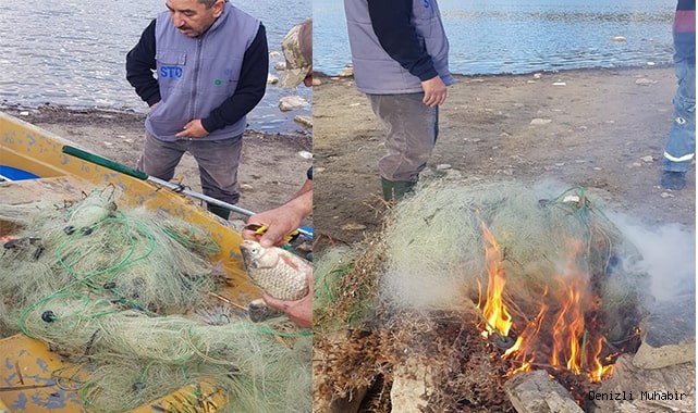 Kaçak avcıların ağları yakılarak imha edildi