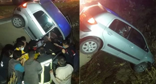 Şarampole uçan otomobilde can pazarı yaşandı