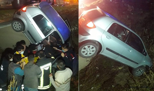 Şarampole uçan otomobilde can pazarı yaşandı