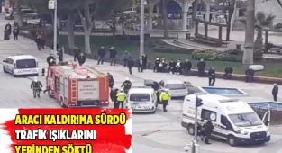 Çınar'da, otomobil trafik ışıklarını yerinden söktü
