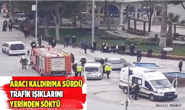 Çınar'da, otomobil trafik ışıklarını yerinden söktü