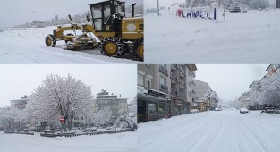 Denizli güne karla uyandı