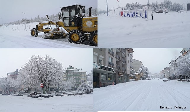 Denizli güne karla uyandı