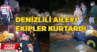 Denizlili çoban ve ailesi  yükselen suların ortasında kaldı