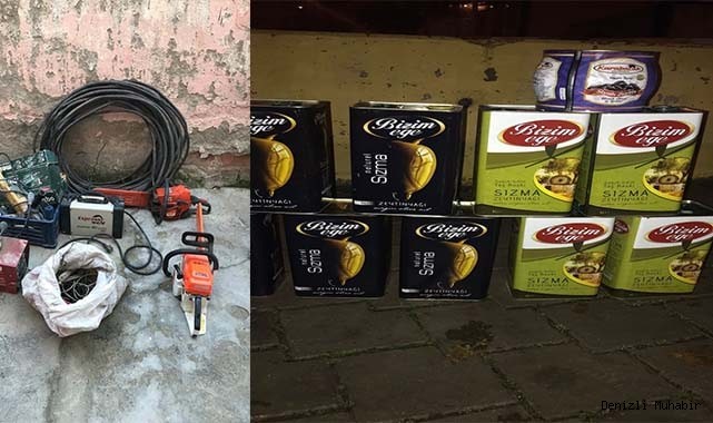 Hırsızlar, sanayi kablosu ve 47 litre zeytinyağıyla yakalandı
