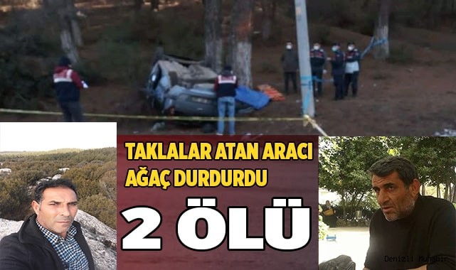 Taklalar atarak ters dönen otomobildeki 2 kişi hayatını kaybetti
