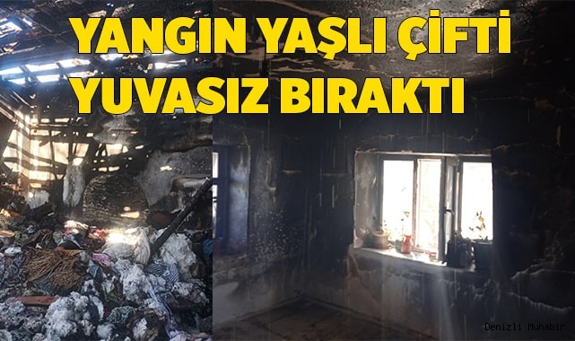 Yaşlı çiftin evi kış gününde küle döndü