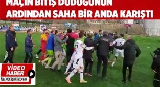 Maçın bitiş düdüğünün ardından saha bir anda karıştı