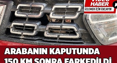 Arabanın kaputunda 150 kilometre yolculuk yaptı