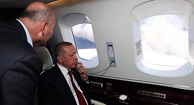 Cumhurbaşkanı Erdoğan yangın bölgesini havadan inceledi