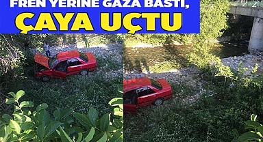 Fren yerine gaza bastı, çaya uçtu