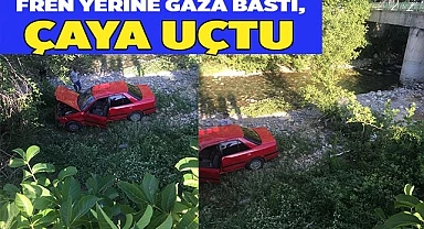 Fren yerine gaza bastı, çaya uçtu