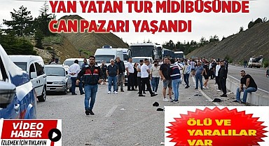Yan yatan tur midibüsünde can pazarı yaşandı