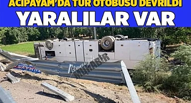 Acıpayam'da tur otobüsü ters döndü