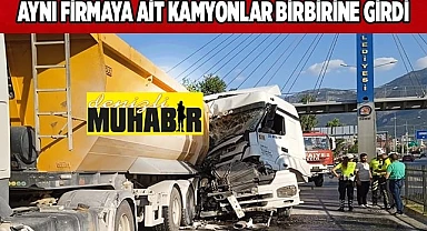 Aynı firmaya ait kamyonlar birbirine girdi