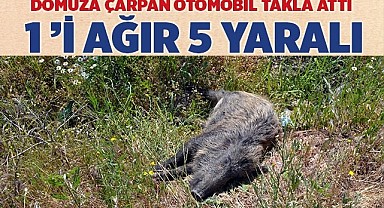 Domuza çarpan otomobil takla attı; 1’i ağır 5 yaralı