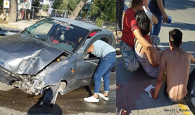 Kontrolden çıkan otomobil aydınlatma direğine çarptı