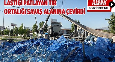 Lastiği patlayan tır ortalığı savaş alanına çevirdi
