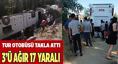 Tur otobüsü takla attı