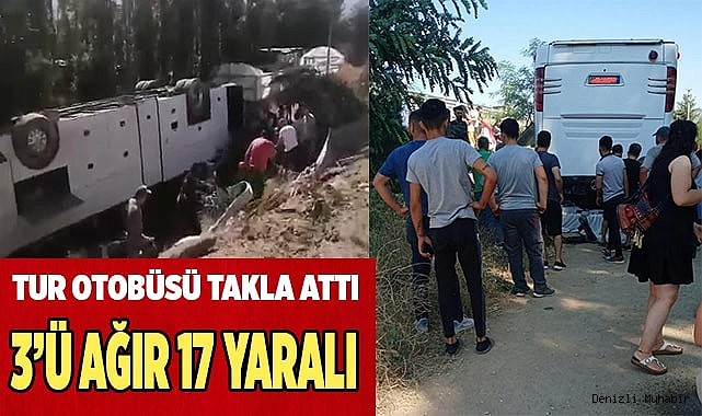 Tur otobüsü takla attı