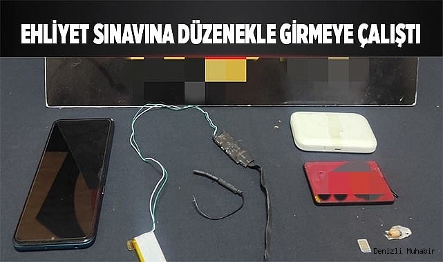 Ehliyet sınavına düzenekle girmeye çalıştı