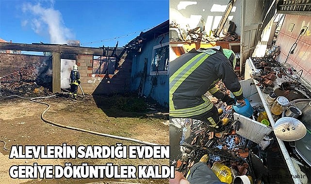 Alevlerin sardığı evden geriye döküntüler kaldı