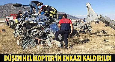 Düşen helikopterin enkazı kaldırıldı