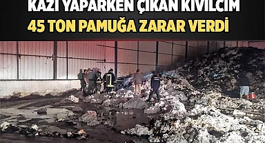 Kazı yaparken çıkan kıvılcım 45 ton pamuğa zarar verdi
