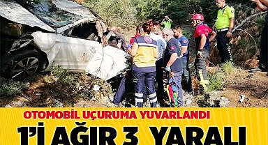 Uçurumdan yuvarlanan otomobilde 1’i ağır 3 kişi yaralandı